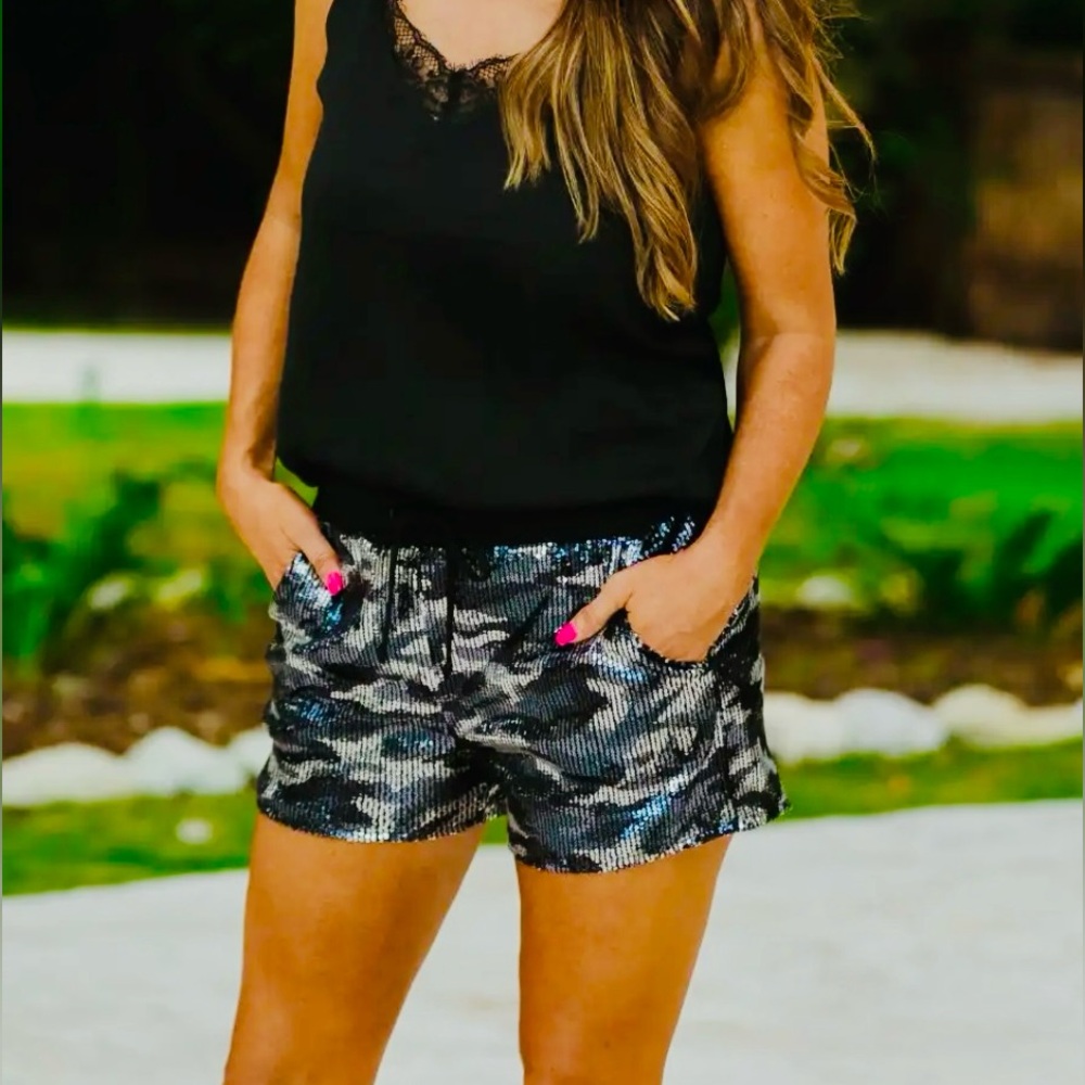 Jess Lea Grey Camo Sequin shorts!
